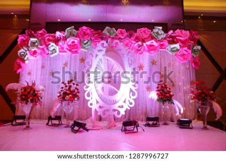 Indian Wedding. Banquet setup, Wedding Day Covered With Flower Decoration