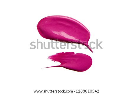 Pink bright beautiful paint spot strokes on isolated white background