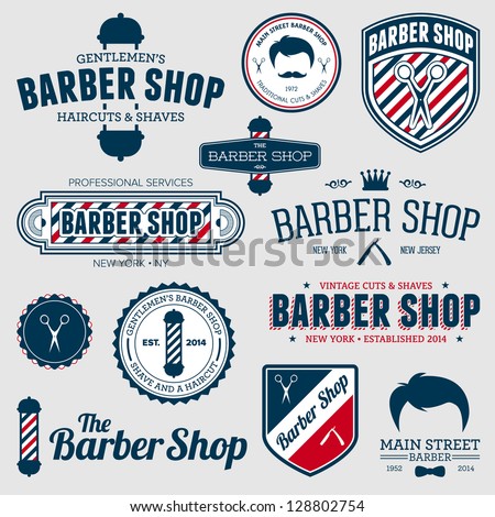 Set of vintage barber shop logo graphics and icons Royalty-Free Stock Photo #128802754