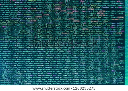 Blurred screen with selective focus,  Programmer inspecting his code on computer screen Js and the abstract background,  Internet app development and design,  Mobile application design Concept