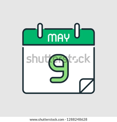May 9. Flat icon calendar isolated on gray background. Vector illustration.