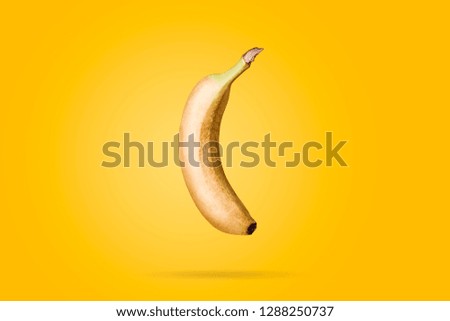 
Banana entirely on a yellow background. Minimal fruit concept
