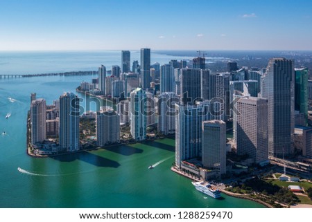 High altitude aerial shot of Brickell in Miami