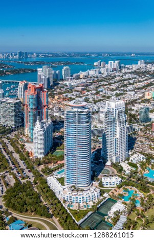 High altitude shot of South Pointe Park in Miami Beach