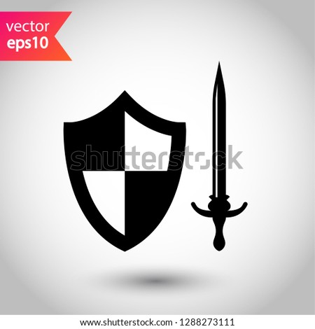 Shield and sword icon. Protection vector sign.  Guard vector icon. Eps 10 flat icon