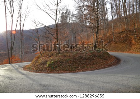 180 degrees road curve on mountain Medvednica north of Zagreb, Croatia