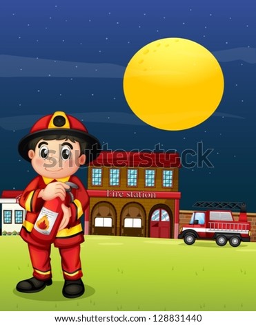 Illustration of a fireman with a fire extinguisher