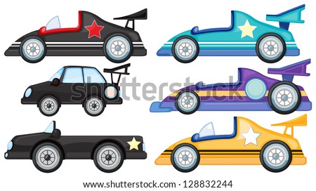 Illustration of the six different cars on a white background