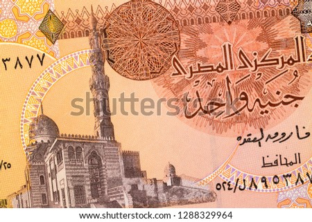 Part of one pound Egypt banknote background. High resolution photo of front side egyptian bill, close-up macro.