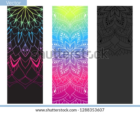 Design yoga mat. Elements of Mandala. Oriental pattern on on black, graphite and rainbow background