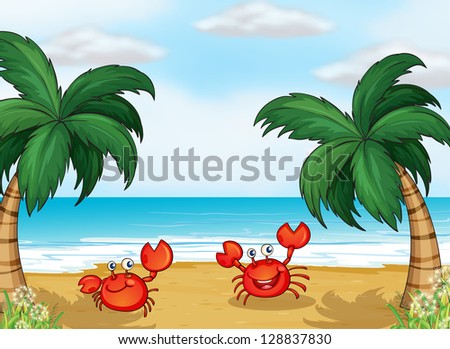 Illustration of crabs in the seashore