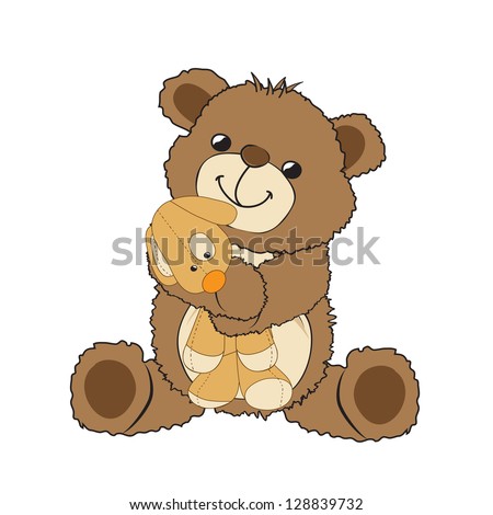 teddy bear playing with his toy, a little dog, vector illustration