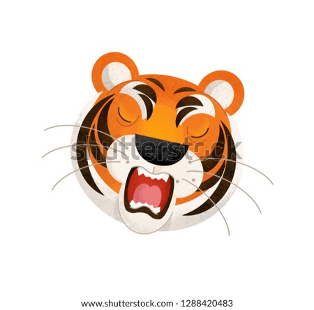 cartoon scene with tiger body part head on white background - illustration for children