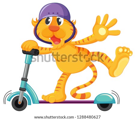 Tiger playing kick scooter illustration