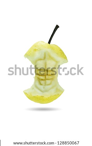 Yellow bites pear isolated on a white background. Concept Health Diet