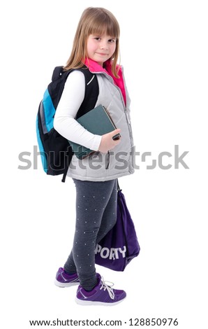 Adorable girl with school equipment