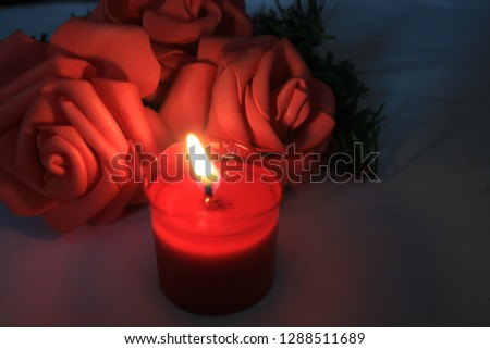 Greeting valentine day with photoshoot flower and candle burning