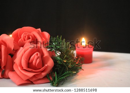Photoshoot of decoration flower and candle burning for Valentine day