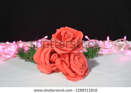 Photoshoot of flower and lamp for decoration Valentine day