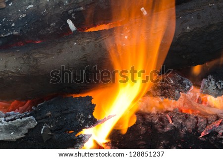 burning charcoal in the background