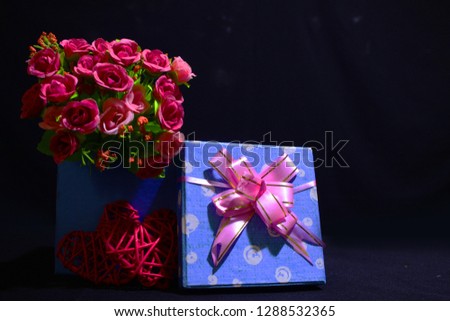 Decorative of valentine day with gift boxes and flower photoshoot