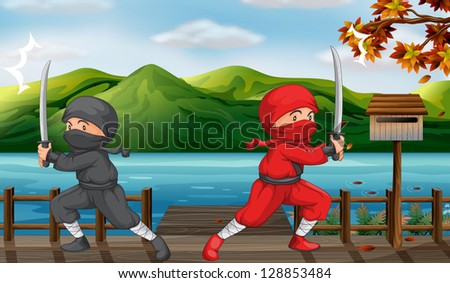 Illustration of two ninjas in the bridge