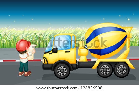 Illustration of a cement truck with a man in the road