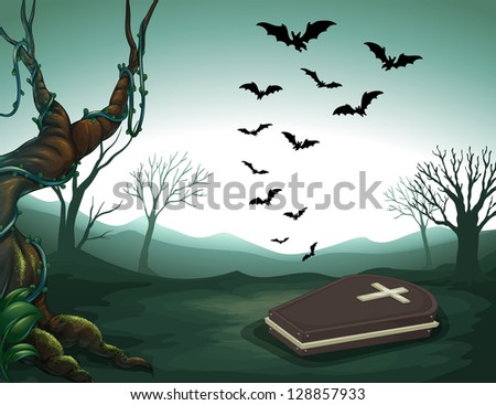 Illustration of a graveyard in the forest