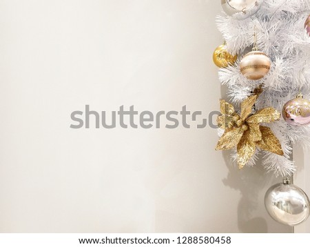 Christmas frames made from white and gold Christmas decorations on white areas.Styled Stock Image Mockup for Text Artwork Quotes Lettering Website Banner Template.