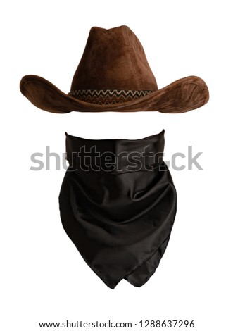 Classic cowboy hat and bandanna pattern with empty space to insert face Royalty-Free Stock Photo #1288637296