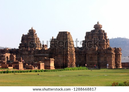 a group of monuments of Pattadakal, picture taken during the sun rays falling on the monument