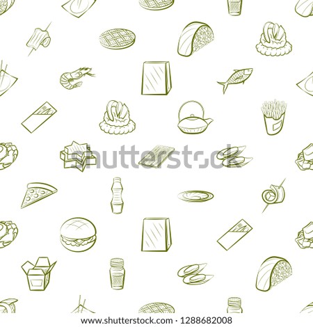 American food, Japanese food, Seafood, Snacks and Table setting set. Background for printing, design, web. Usable as icons. Seamless. Binary color.