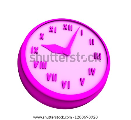 pink clock 3 d illustration isolated on white background