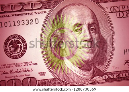 colorful flag of kyrgyzstan on a american dollar money background