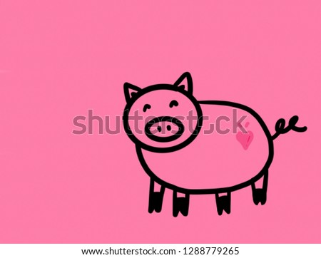 pig concept, Black lined pattern on pink background, hand drawing, copy space.- Illustration