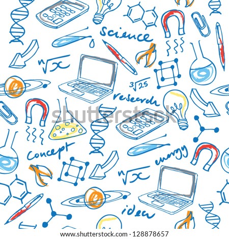 Science doodles seamless background