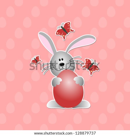 Happy Easter with modern Bunny holding an Egg