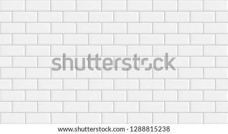 White rectangle mosaic tiles texture  background. Classic white metro tile. Long wide picture. Royalty-Free Stock Photo #1288815238