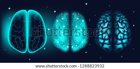 Cyber Mind, Artificial Intelligence Concept. Brain Analysis, Neural Connection Visualization. Futuristic Cyber Technology Innovation, Machine Learning. Big Data Stream between Parts of Cyber Brain.