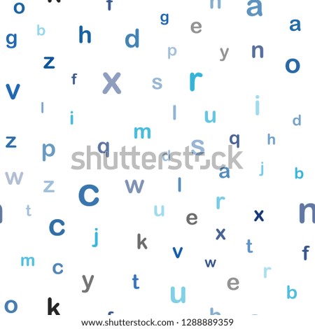 Light BLUE vector seamless pattern with ABC symbols. Colored alphabet signs with gradient on white background. Pattern for trendy fabric, wallpapers.
