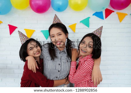 Young girl group having fun in party.
