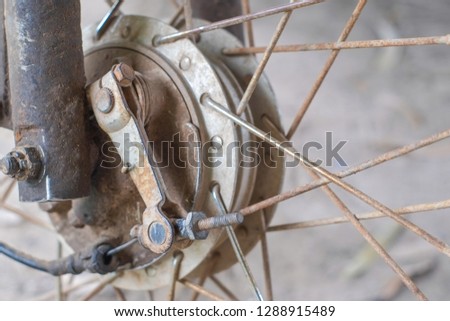 Old brake drum of motorcycle.