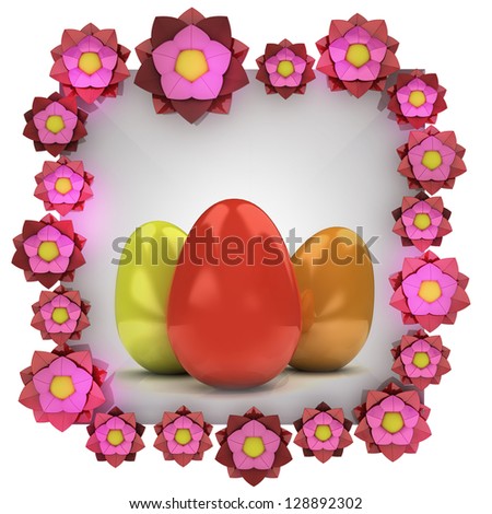 easter card with colorful eggs in blossom frame illustration