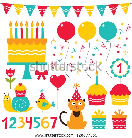 Birthday party design vector elements set