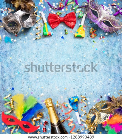 Colorful Carnival Background With Streamer Party Confetti And Masks
