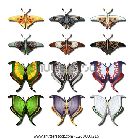 Vector Set of Butterfly. Objects Wildlife. Decorative Objects Isolated On Background