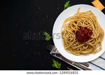 Spaghetti bolognese pasta with tomato sauce stock photo