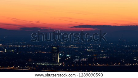 Sunrise over Vienna, view from Cobenzl over Danube