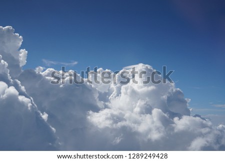 Close up group of cloud and blue clear sky. Beautiful of natural cloudscape. Using as background and wallpaper. Copy space.