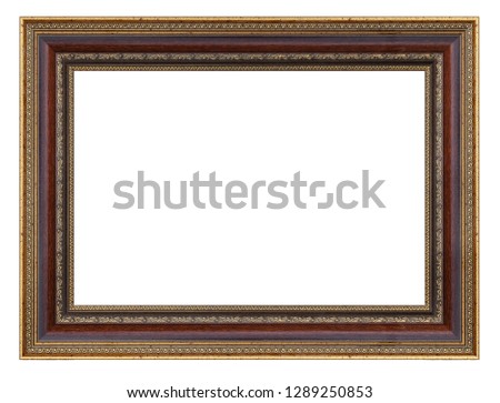 Vintage brown and golden frame on a white background, isolated